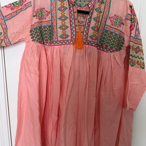Pink Embroidered Boho Dress